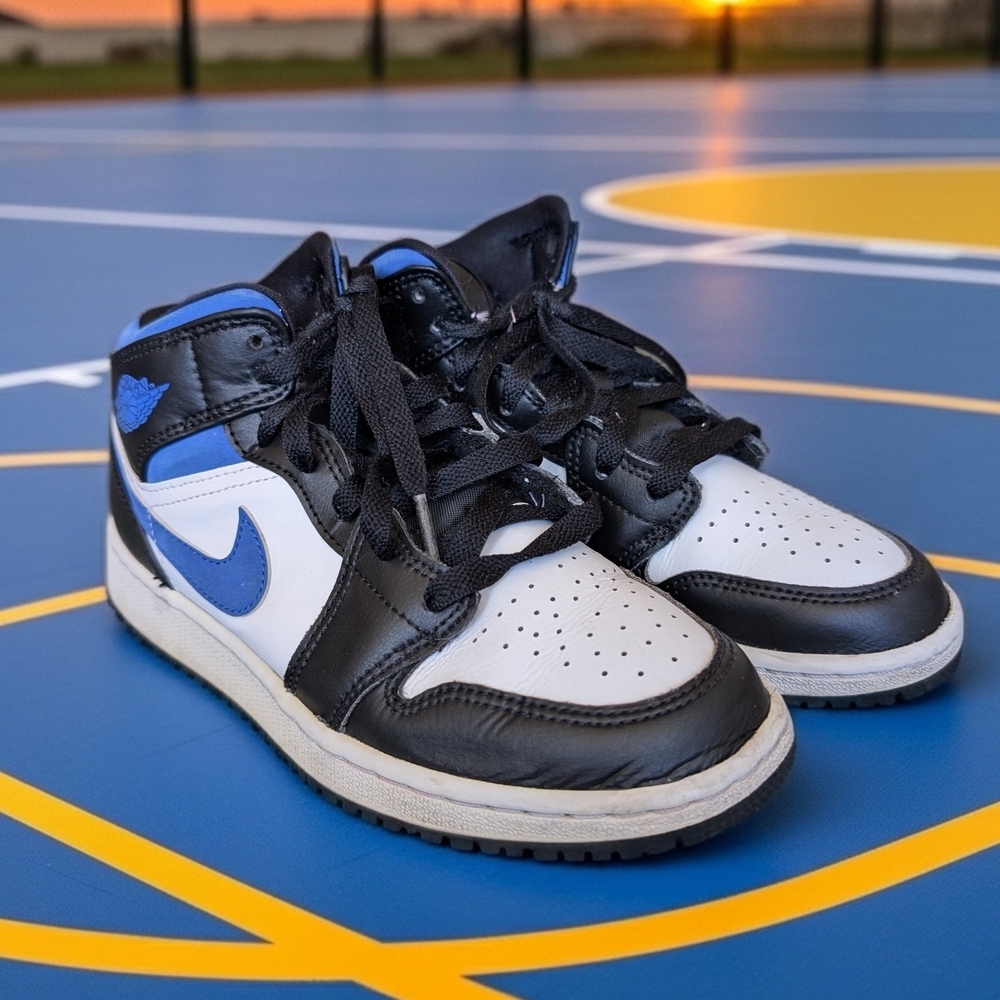 Kids Black White and Blue High-Top Sneakers